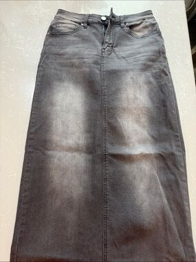 Black Washed Denim Maxi Skirt